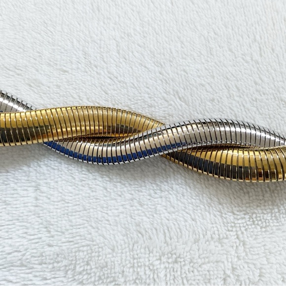 Vintage 60s/70s Napier Snake Chain Twist Two-Tone Stretch Bracelet Gold Silver - Picture 6 of 12